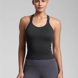 CRZ YOGA Black Ribbed Scoop Neck Racerback Tank